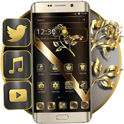 Golden Black Rose Theme Apk 112 Download Apk Latest Version Electronics Brand Png Black Rose Icon