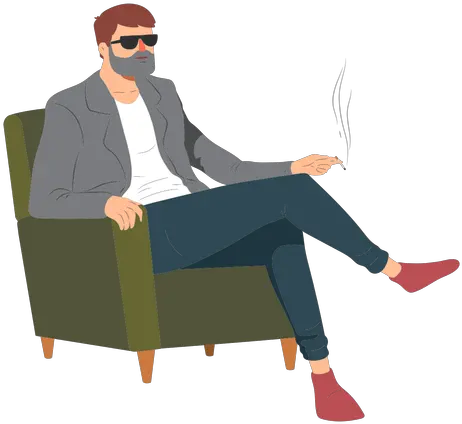 Man Beard Glasses Style Cigarette Smoke Pessoa Na Poltrona Png Cigarette Smoke Transparent