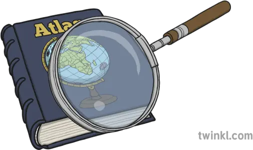 Atlas With Magnifying Glass Illustration Twinkl Cartoon Png Magnify Glass Png