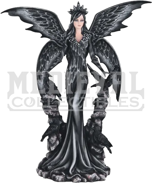 Download Elegant Dark Angel With Ravens Statue Png Black Dark Angel Fairy Angel Statue Png