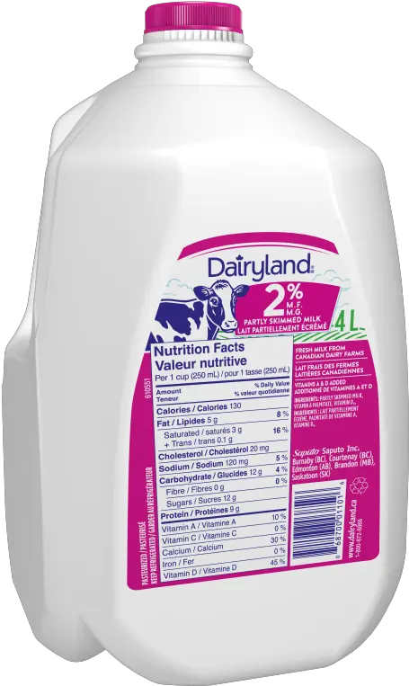Dairyland 2 Partly Skimmed Milk 4 Litre Jug Milk 4l Png Milk Jug Png