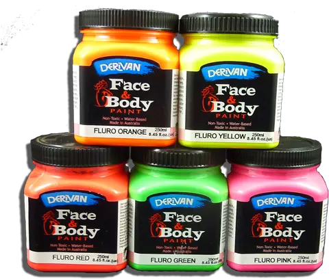 Derivan Fluoro Glow In The Dark Face And Body Paint 250ml Jars Face Paint For Sale Png Face Paint Png