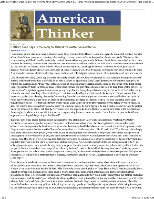 Pdf Luke Cage Review American Thinker Nathan Turner Document Png Luke Cage Png
