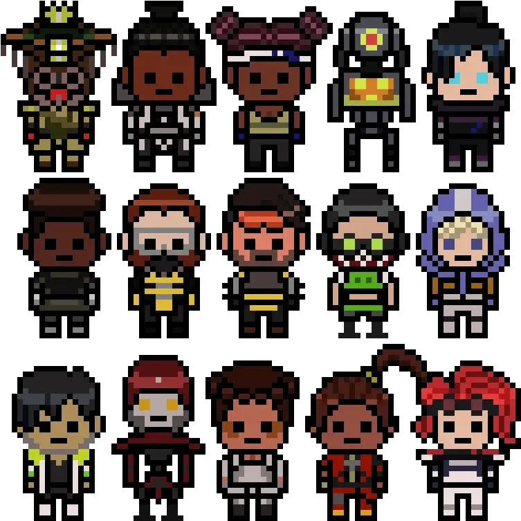 I Drew The Apex Legends Cast As Danganronpa Pixel Icons Apex Legends Character Mini Icons Png Danganronpa Icon