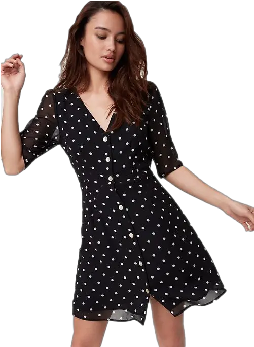 Long Dress Png Background Play Short Sleeve Button Up Dress Polka Dot Background Png