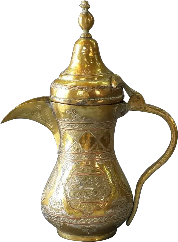 Download Antique Arabic Teapot Copper Silver Inlaid Damascus Arabic Calligraphy On Teapot Png Tea Pot Png