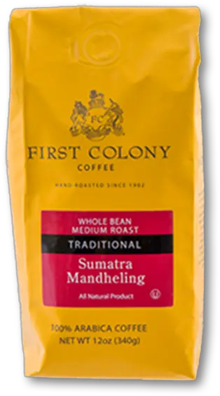 First Colony Sumatra Mandheling Whole Coffee Bean 340g Paper Bag Png Bean Png