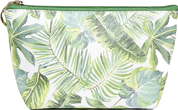 Tropical Leaf Pouch Cosmetic Bag White And Green Leaf Cosmetic Bag Png Tropical Leaves Png