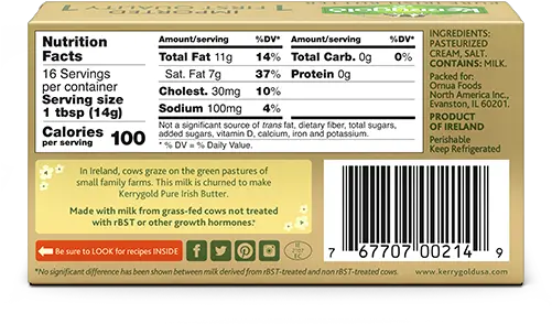 Kerrygold Pure Irish Salted Butter Stick Of Butter Nutrition Facts Png Stick Of Butter Png