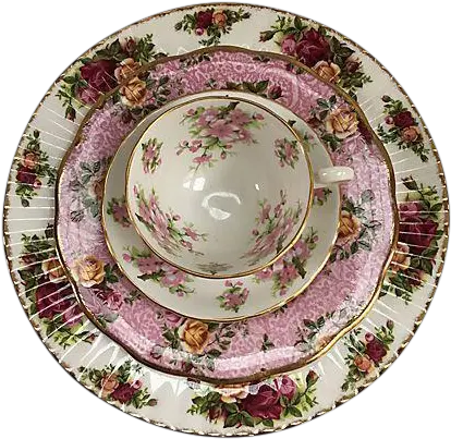 Pink Floral Mixed Fine Porcelain Place Setting Set Of 4 Saucer Png Place Setting Png