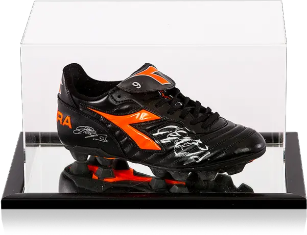 Filippo Inzaghi Signed Black And Orange Diadora Boot In Acrylic Case Lace Up Png C Icon Case