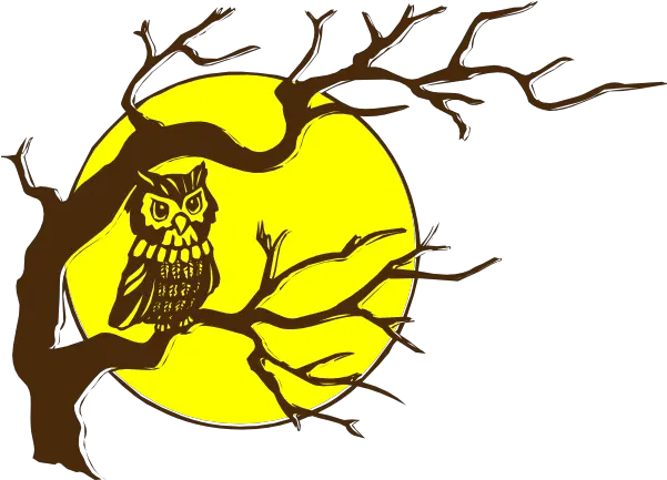 Download Owl And Moon Owl On A Tree Drawing Moon Clipart Png