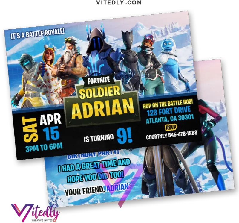 Fortnite Invitation Season 7 With Free Thank You Card Flyer Png Battle Bus Png