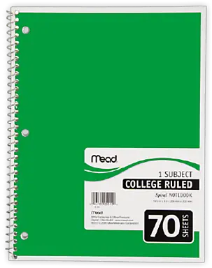 College Ruled Pages 70 Page Spiral Notebook Png Spiral Notebook Png