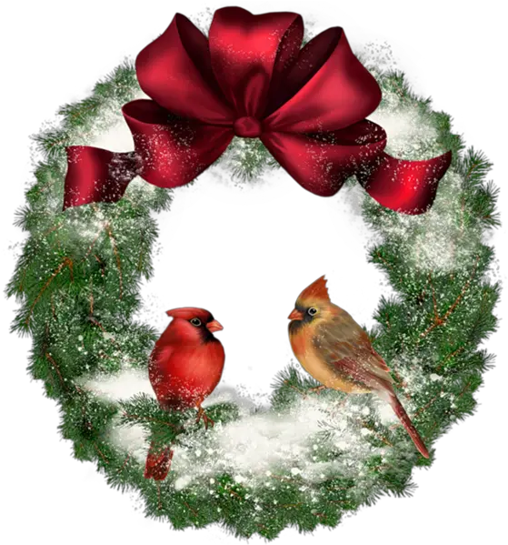 Christmas Cardinal Graphic Freeuse Christmas Wreath With Birds Png Cardinal Png