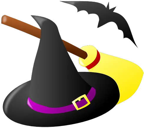Witch Hat Bat And Broomstick Halloween Halloween Witch Hat Cartoon Png Witch Hat Png