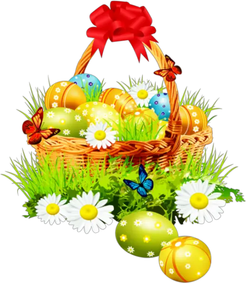 Easter Bunny Egg Basket Best Gift Beautiful Easter Basket Flowers Eggs Png Grunge Background Png