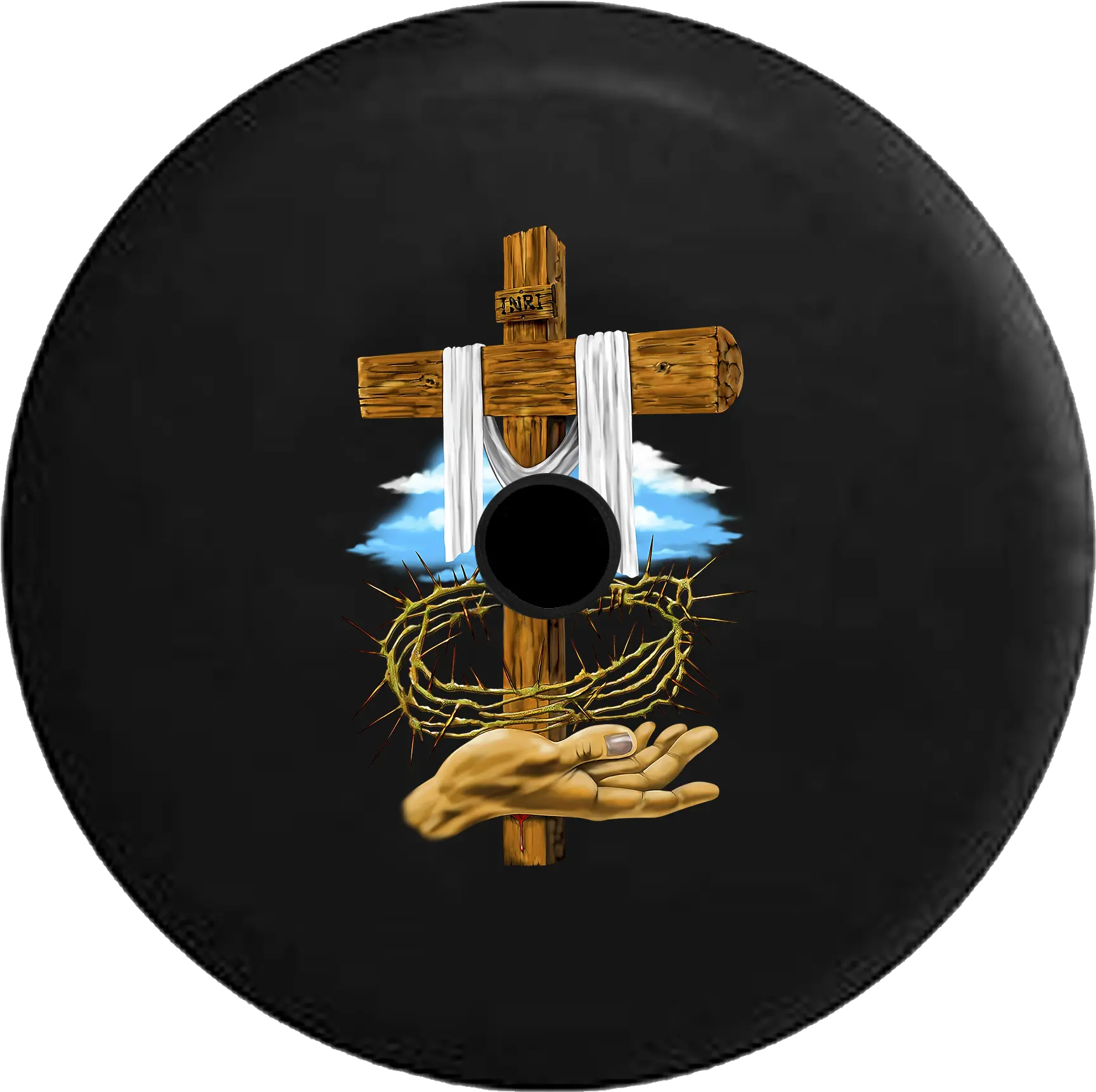 2018 2019 Wrangler Jl Backup Camera Wooden Cross Crown Of Thorns Jesus God Blessed Life Spare Tire Cover For Jeep Rv 33 Inch Cross Crown Of Jesus Png Crown Of Thorns Png png