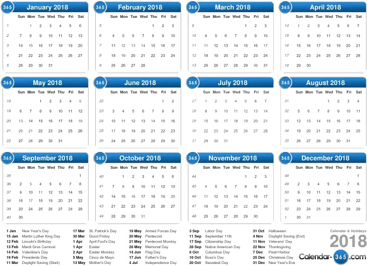 Download 2018 Calendar Png Clipart 2023 Calendar With Holidays 2018 Calendar Png