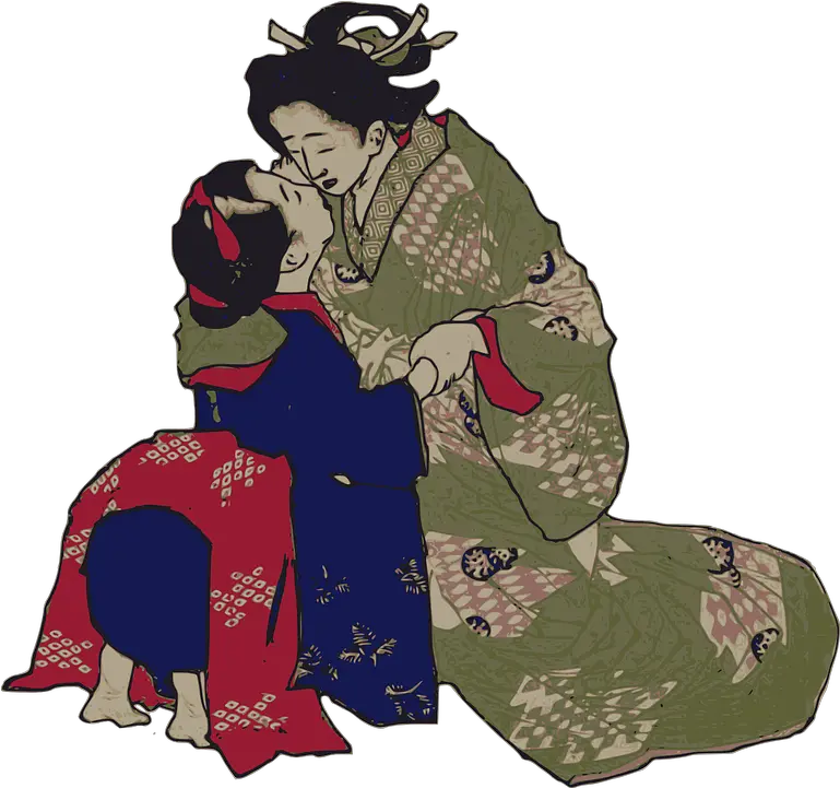 Geisha Hug Japan Free Vector Graphic On Pixabay Geisha Kiss Png Hug Png