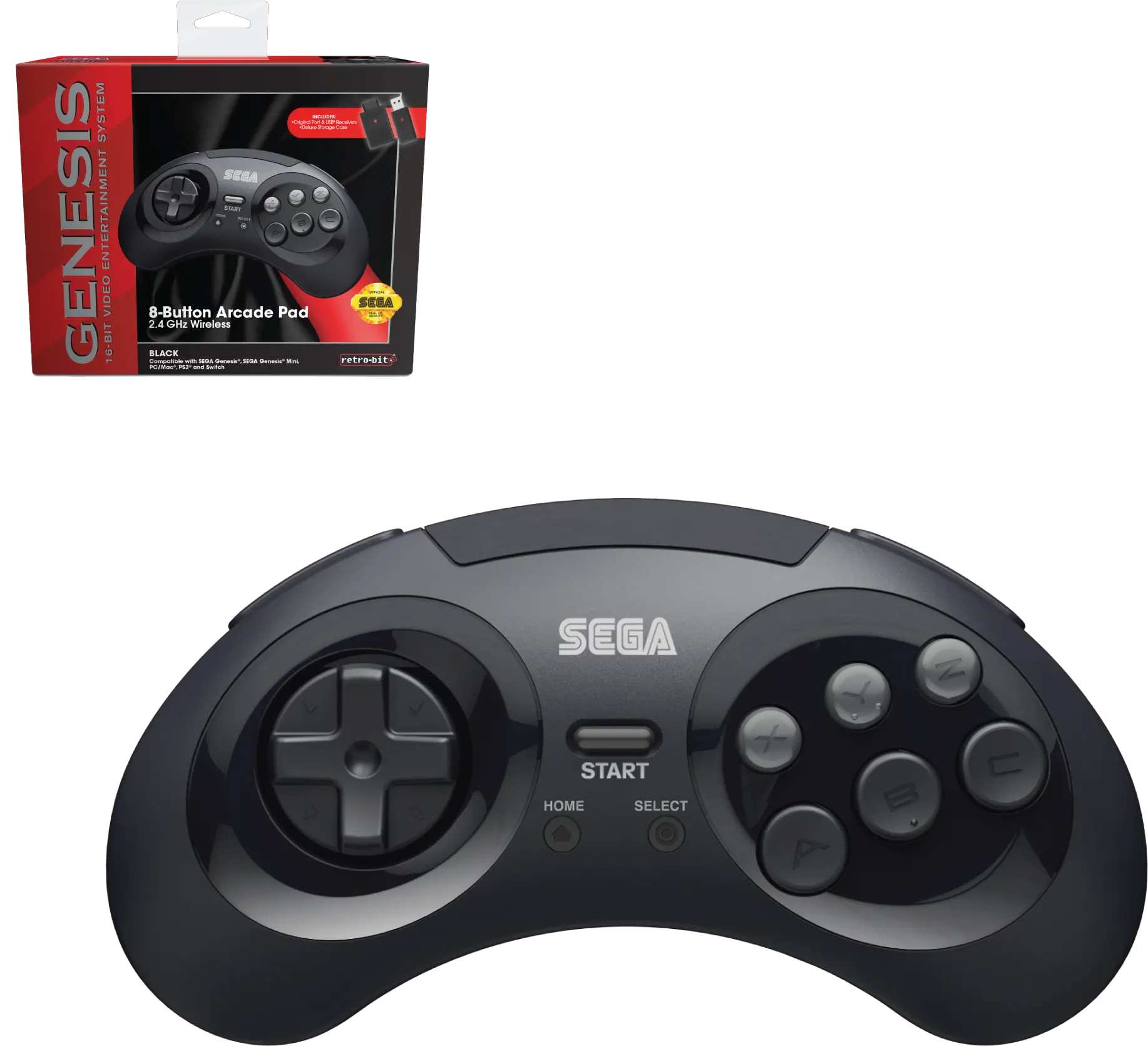 Sega Genesis 8 Button Arcade Pad Black Wireless 24 Ghz Sega Game Controller Png Sega Png