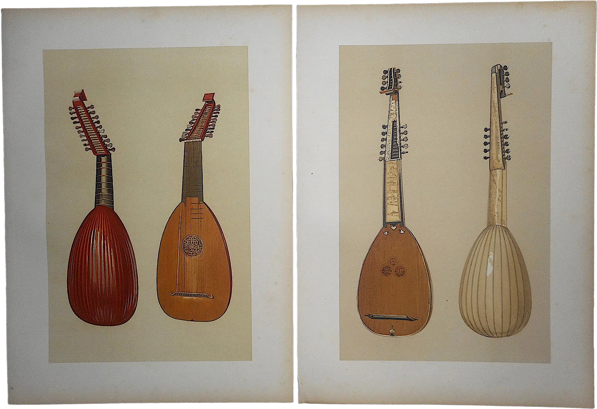 Antique Ltd Ed Lithographs Musical String Instruments Lute U0026 Theorboa Pair Indian Musical Instruments Png Lute Png