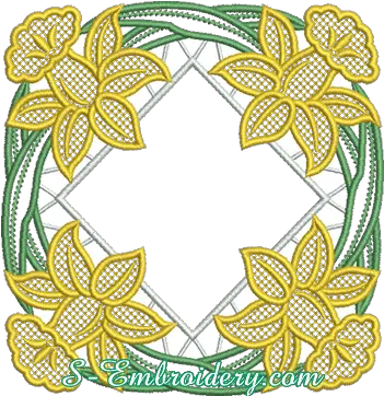 Download Hd 10628 Daffodils Cutwork Lace Machine Embroidery Dafoddil Embroidery Designs Png Embroidery Png