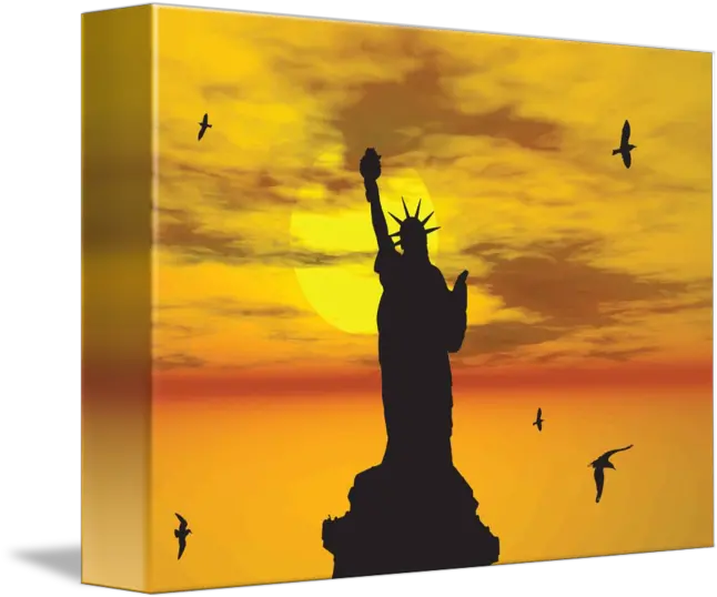 Statue Of Liberty Silhouette Against The Sunset Il By New Yorkled Bird Png Statue Of Liberty Silhouette Png