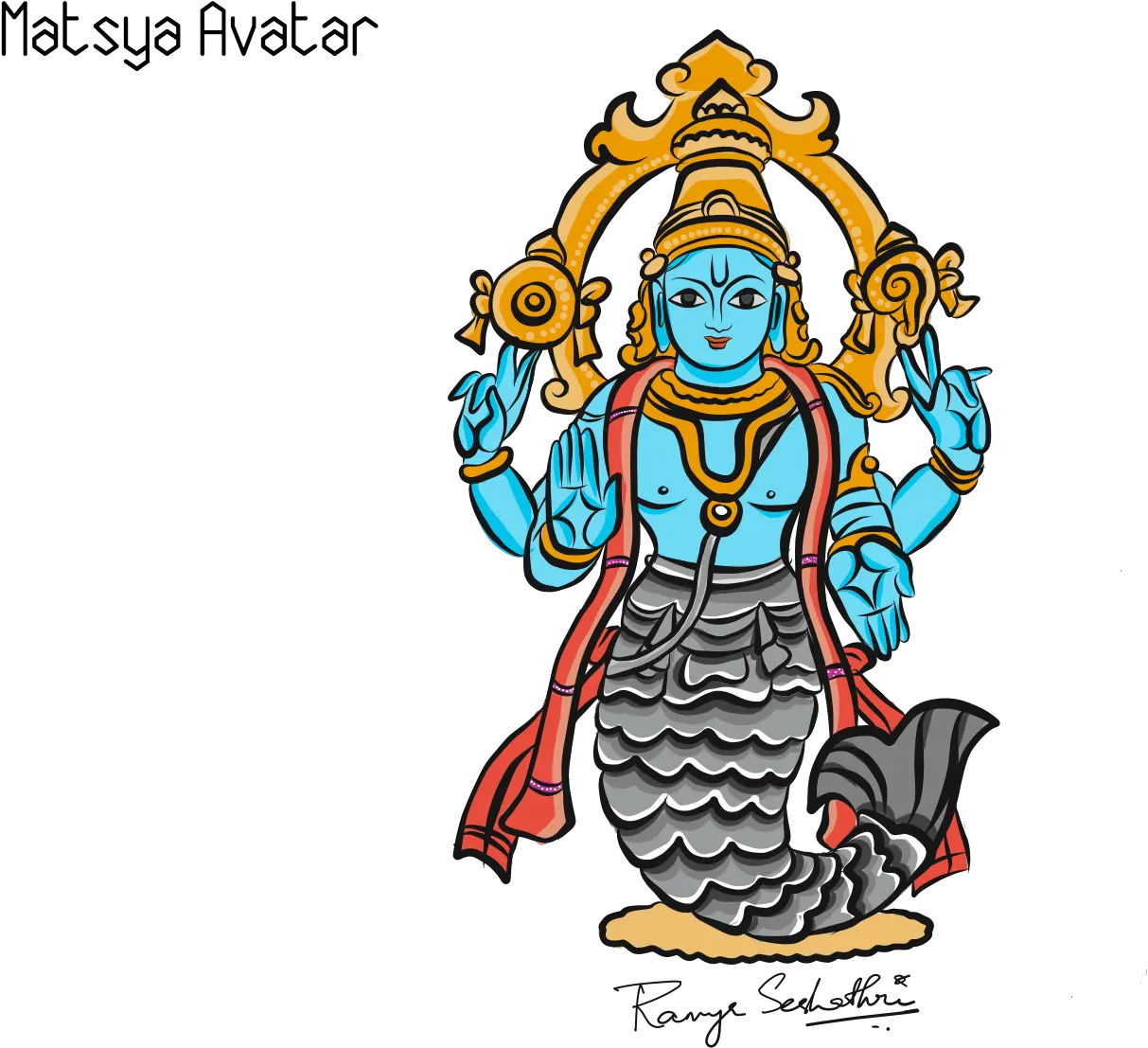 Lord Vishnu Designs Themes Templates And Downloadable Lord Vishnu Matsya Avatar Drawing Png Krishna Icon