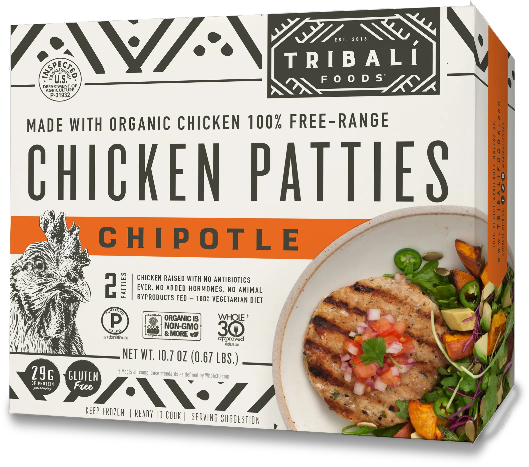 Tribali Foods Organic Chipotle Chicken Patties 107 Oz Box Tribali Beef Patties Png Chipotle Icon