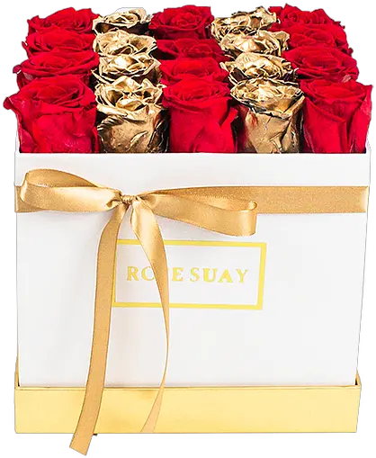 Red 24k Gold Eternity Roses Midi White Square Box Rosesuay Gift Wrapping Png Square Box Png
