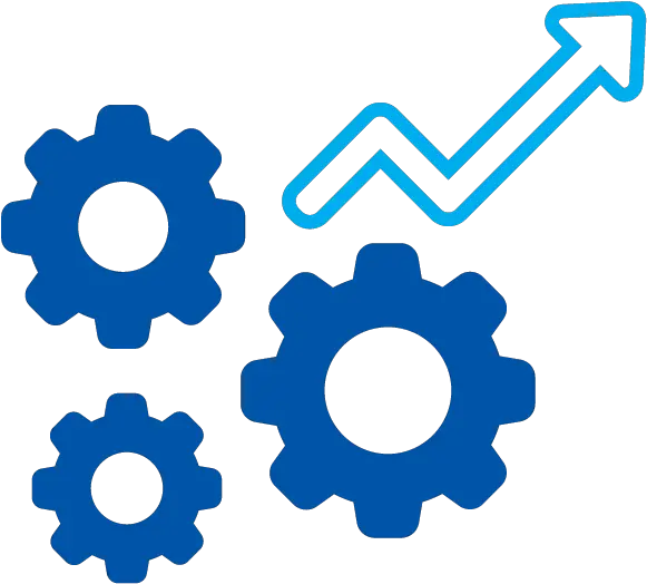 Blue Outline Of Cogs And Arrow Facing Up To Illustrate Cog Cogwheel Symbol Png Bill Of Material Icon