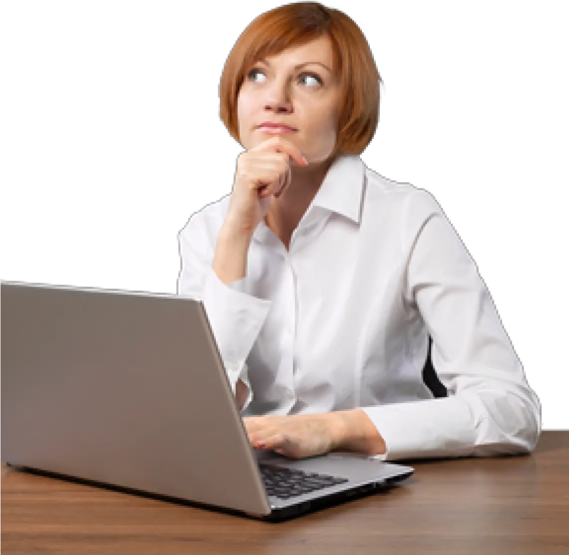 Download Woman Laptop Thinking Woman Png Woman Hand Png png