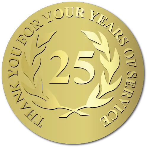 Gold Foil Stamped Embossed Award Labels 25 Year Service Award Png Award Png