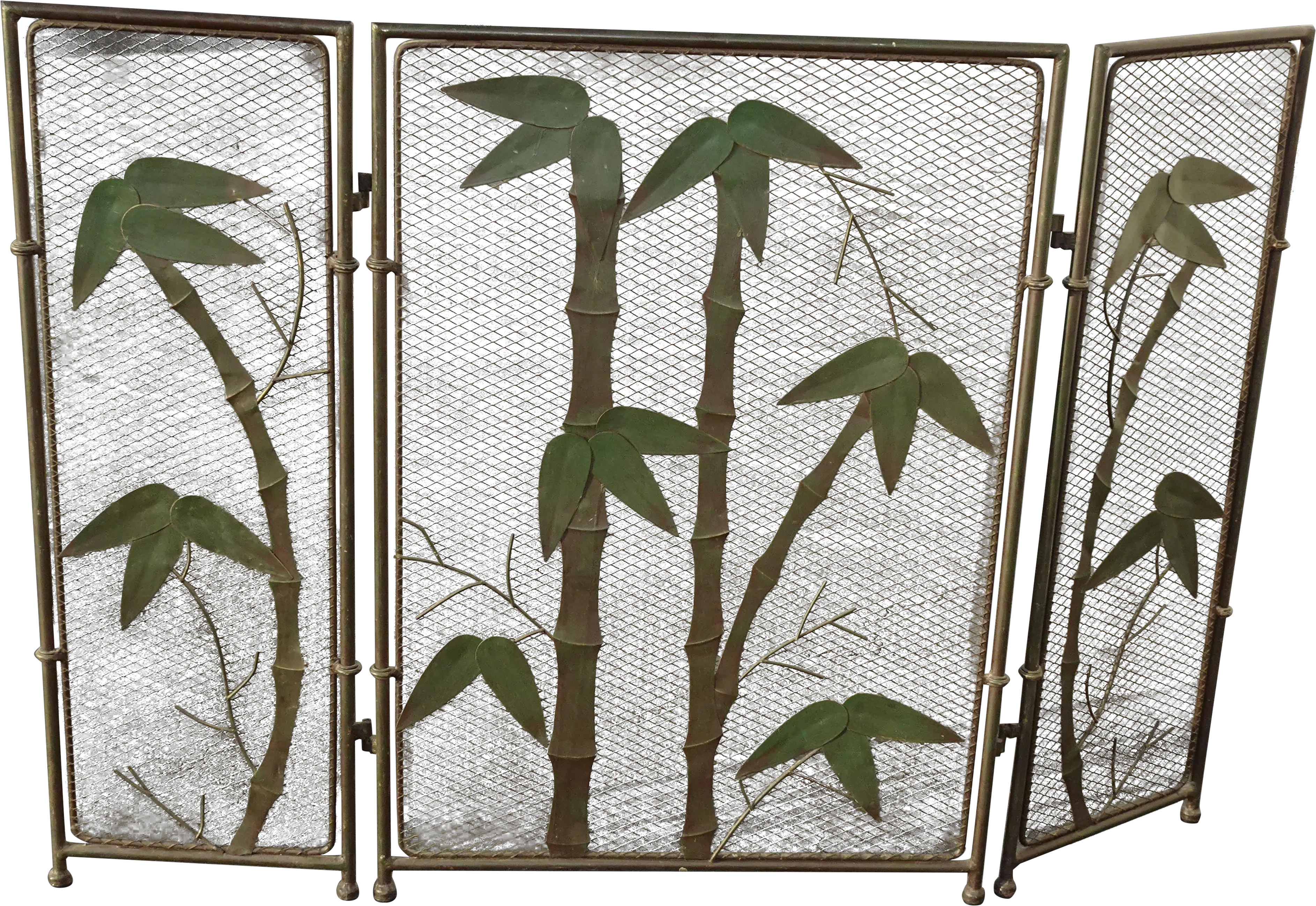 Vintage French Country Black Fireplace Screen With Bamboo Leaves Limbs Png