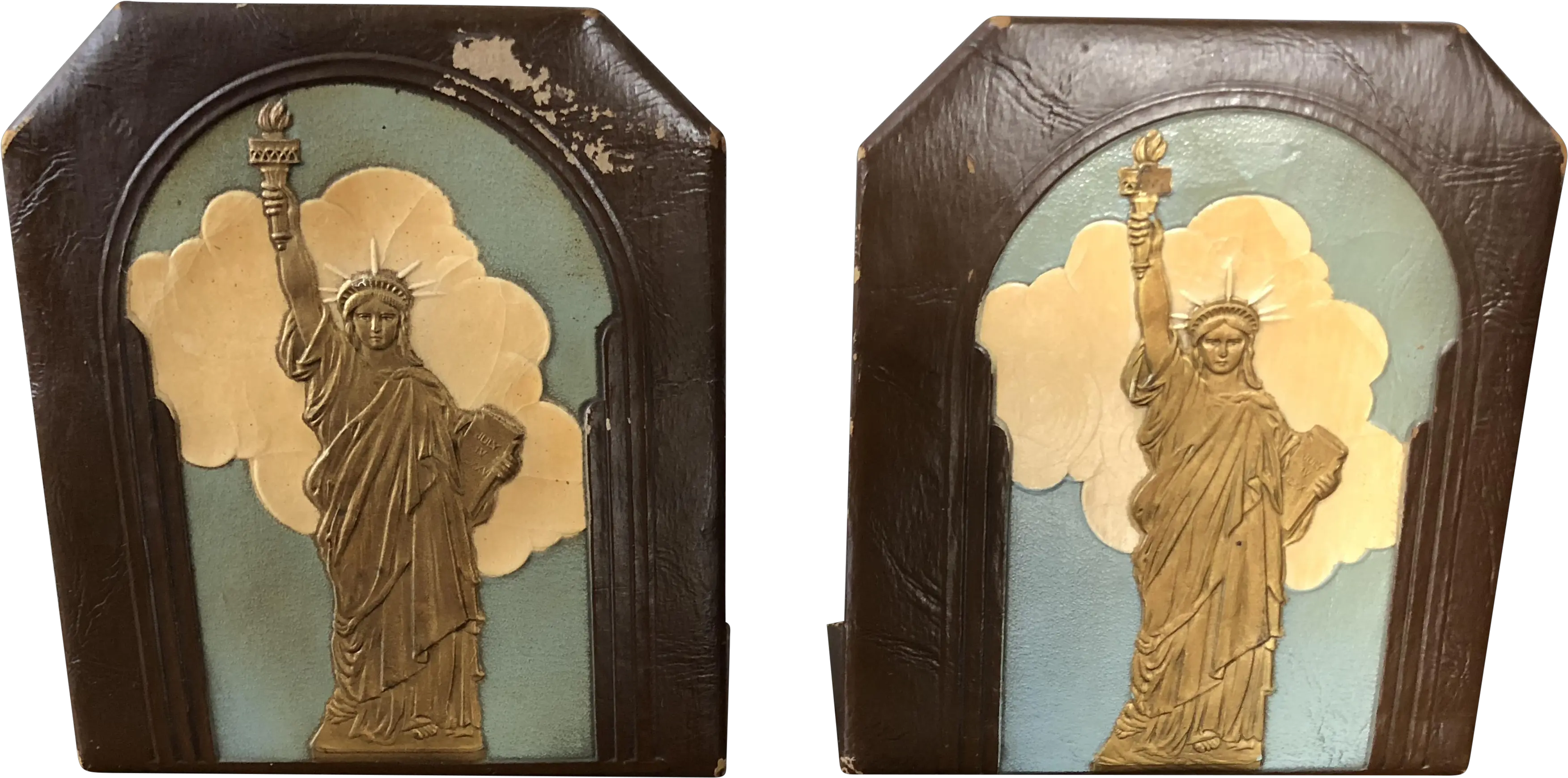 Art Deco Leather Statue Of Liberty Bookends A Pair Carving Png Statue Of Liberty Transparent