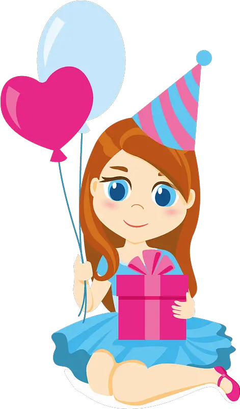 Birthday Girl With Balloons And Gift Box Clipart Free Clip Art Birthday Girl Png Box Clipart Png