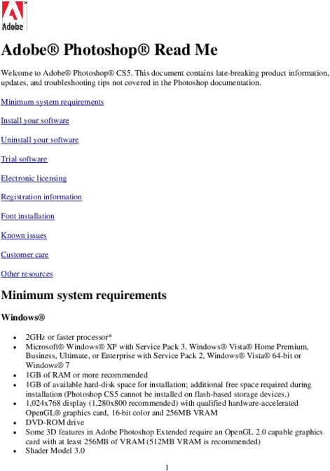 Pdf Adobe Photoshop Read Me Minimum System Requirements Document Png Create Icon In Photoshop Cs5