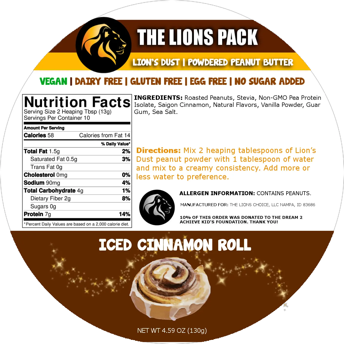 Iced Cinnamon Roll Lionu0027s Dust Powdered Protein Peanut Butter 130g Bag Peanut Butter Png Cinnamon Roll Png