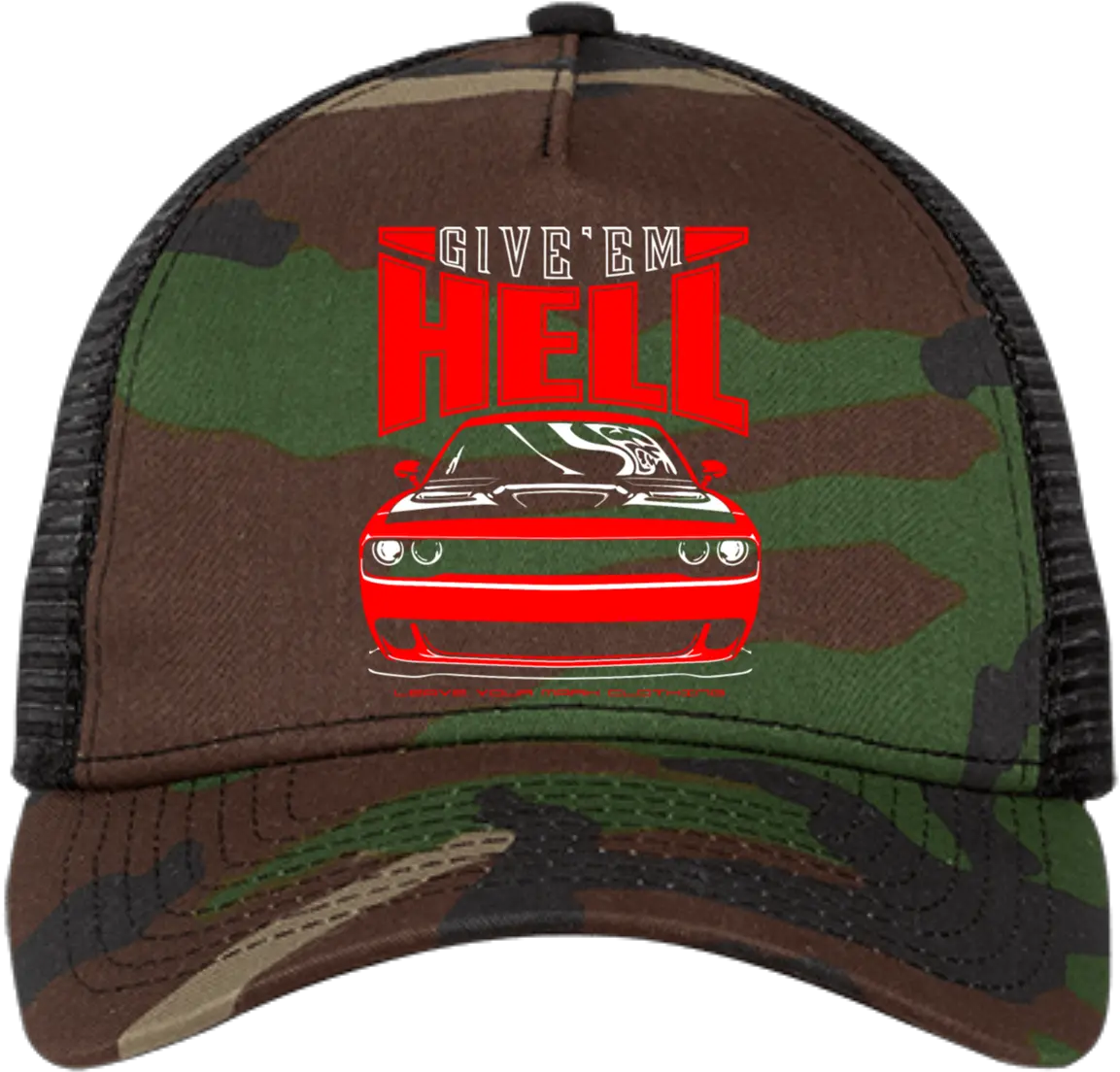 Giveu2019em Hell Dodge Challenger Hellcat Ne205 New Era Snapback Trucker Cap Hat Png Dodge Challenger Png