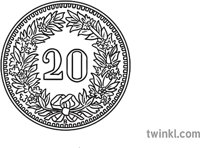 20 Swiss Francs Coin Tails Black And White Rgb Illustration Hadeda Drawing Png Tails Life Icon