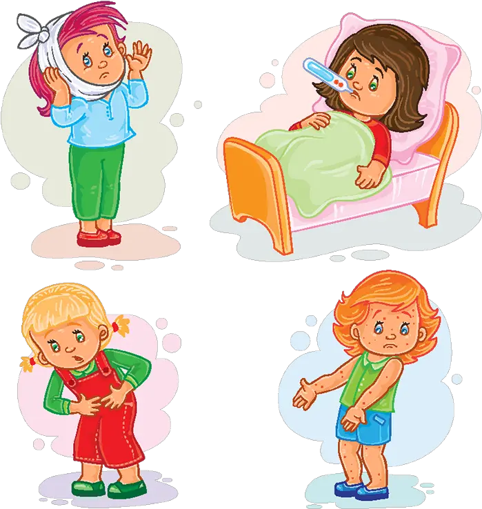 Download Set Icons Little Girl Sick Fever Young Boy Png Cartoon Sick Children Boy Png