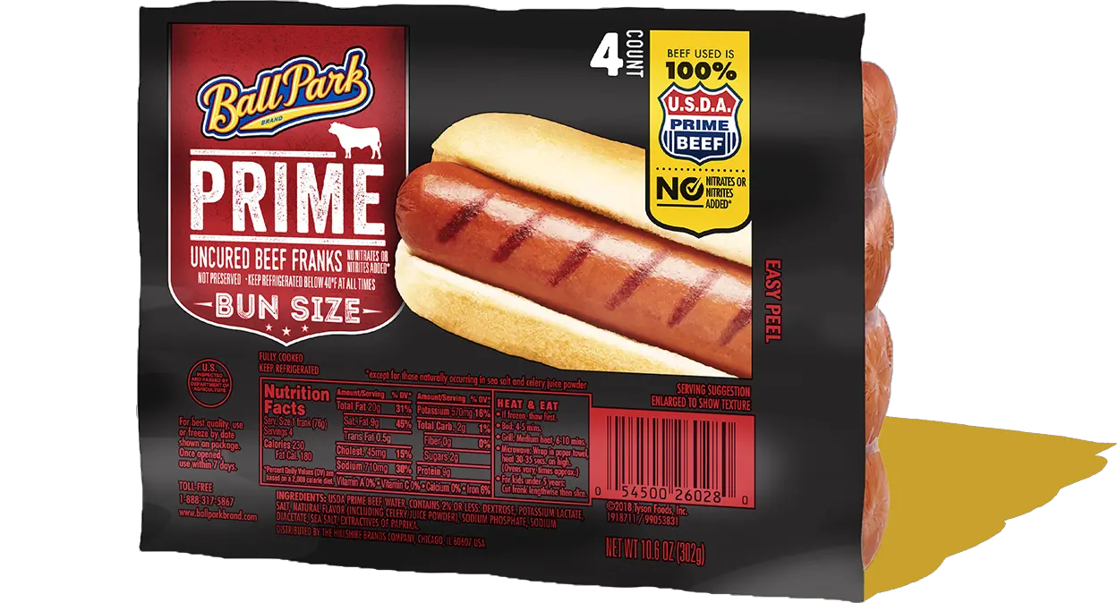 Prime Bun Size Beef Franks Ball Park Brand Ballpark Prime Beef Franks Png Hotdog Transparent