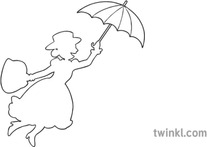 Mary Poppins Silouette Reading English Ks1 Black And White Beautfuly Black And White Illustration Png Mary Poppins Png