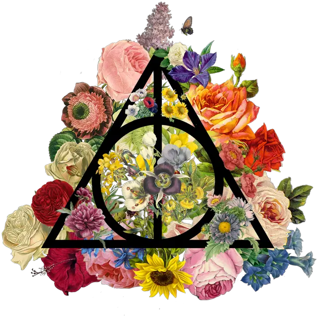 Floral Deathly Hallows Floral Deathly Hallows Symbol With Flowers Png Deathly Hallows Png