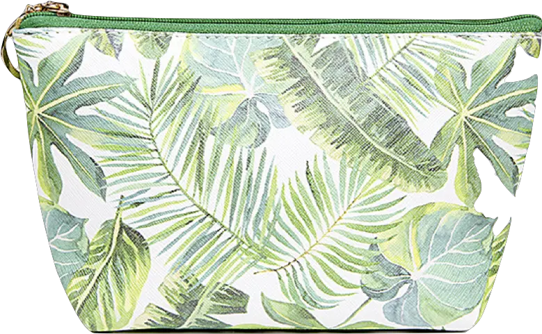 Download Tropical Leaf Pouch Cosmetic Bag Green Palm White And Green Leaf Cosmetic Bag Png Tropical Leaf Png