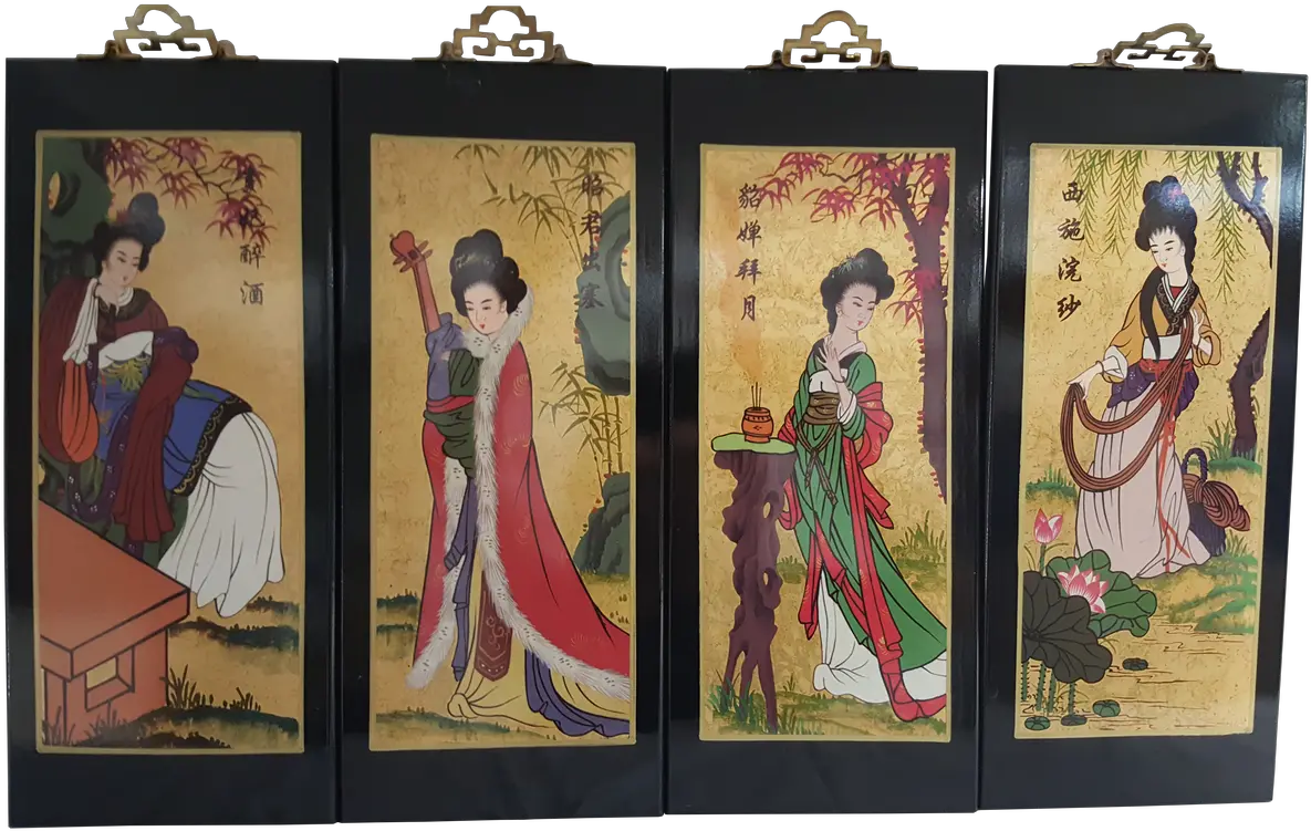 Gold Leaf Geisha Wall Plaque Hand Painting 16h Painting Sakk Png Gold Plaque Png