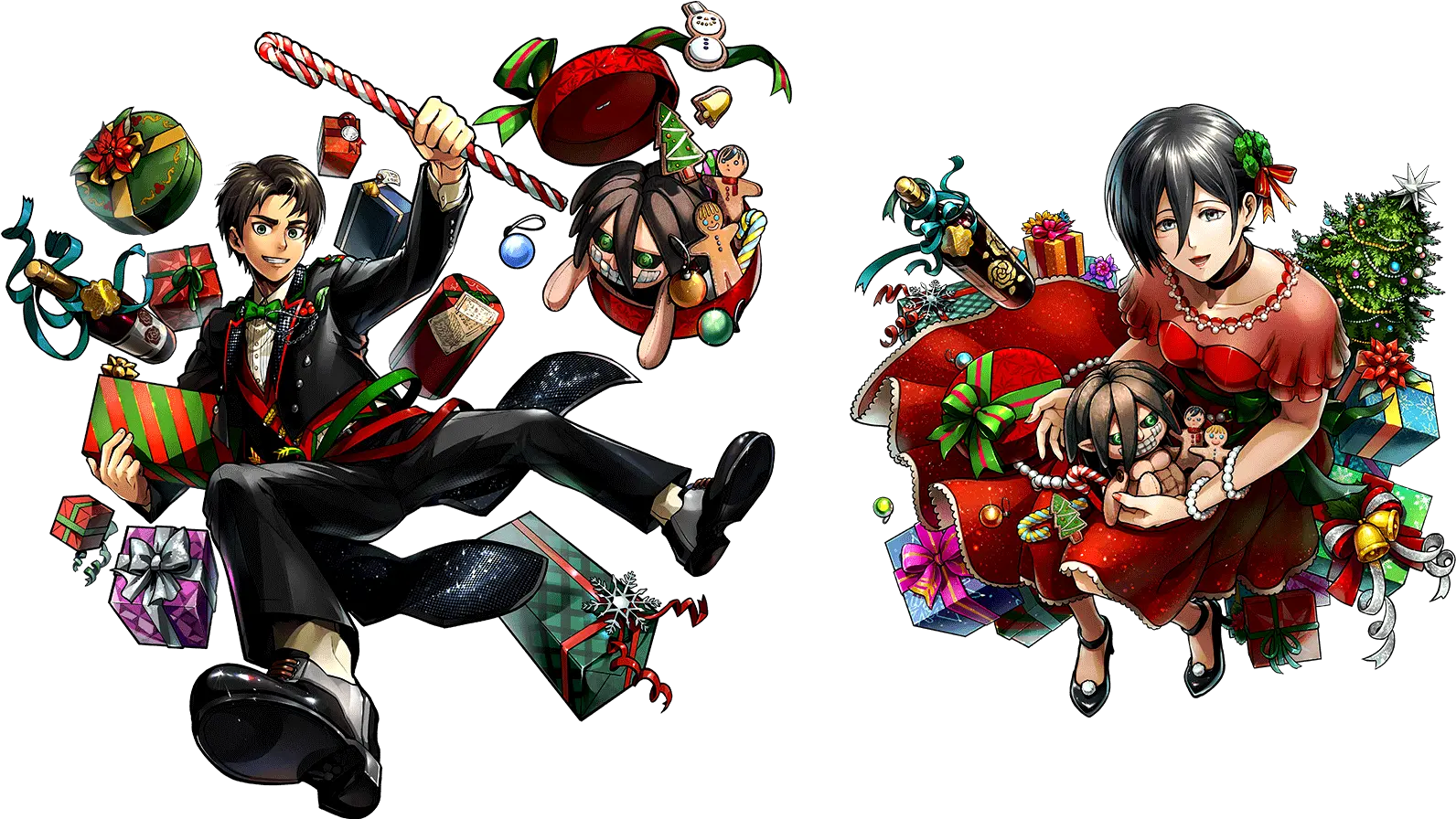 Aot Tactics Christmas Eren U0026 Mikasa Shingekinokyojin Attack On Titan Tactics Christmas Png Eren Png