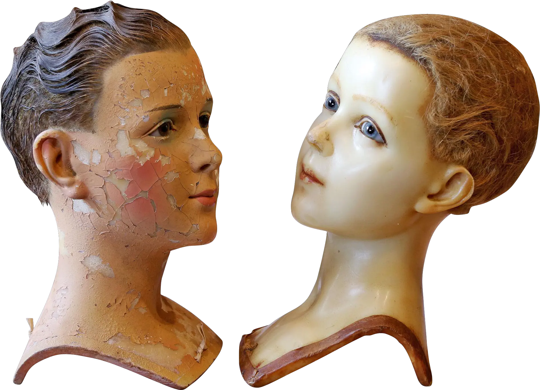 Two Early Wax Child Mannequin Heads By Siegel Of Paris Hair Design Png Mannequin Head Png