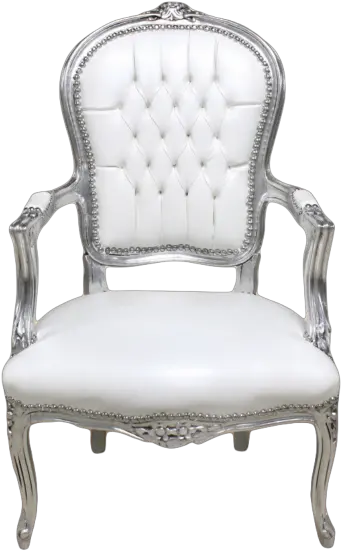 Armchair Of Louis Xv Silver Frame White Leather Decor Clasic Scaun Regal Alb Png Silver Frame Png